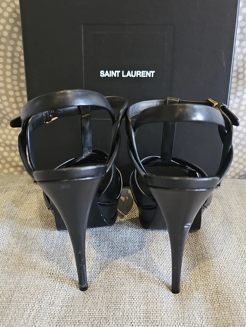 Saint Laurent Black Braided Platform Sandals with Gold-tone Buckles - Picture 5 of 13